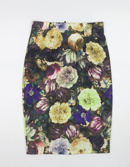Darling Womens Multicoloured Floral Polyester Straight & Pencil Skirt Size S Zip
