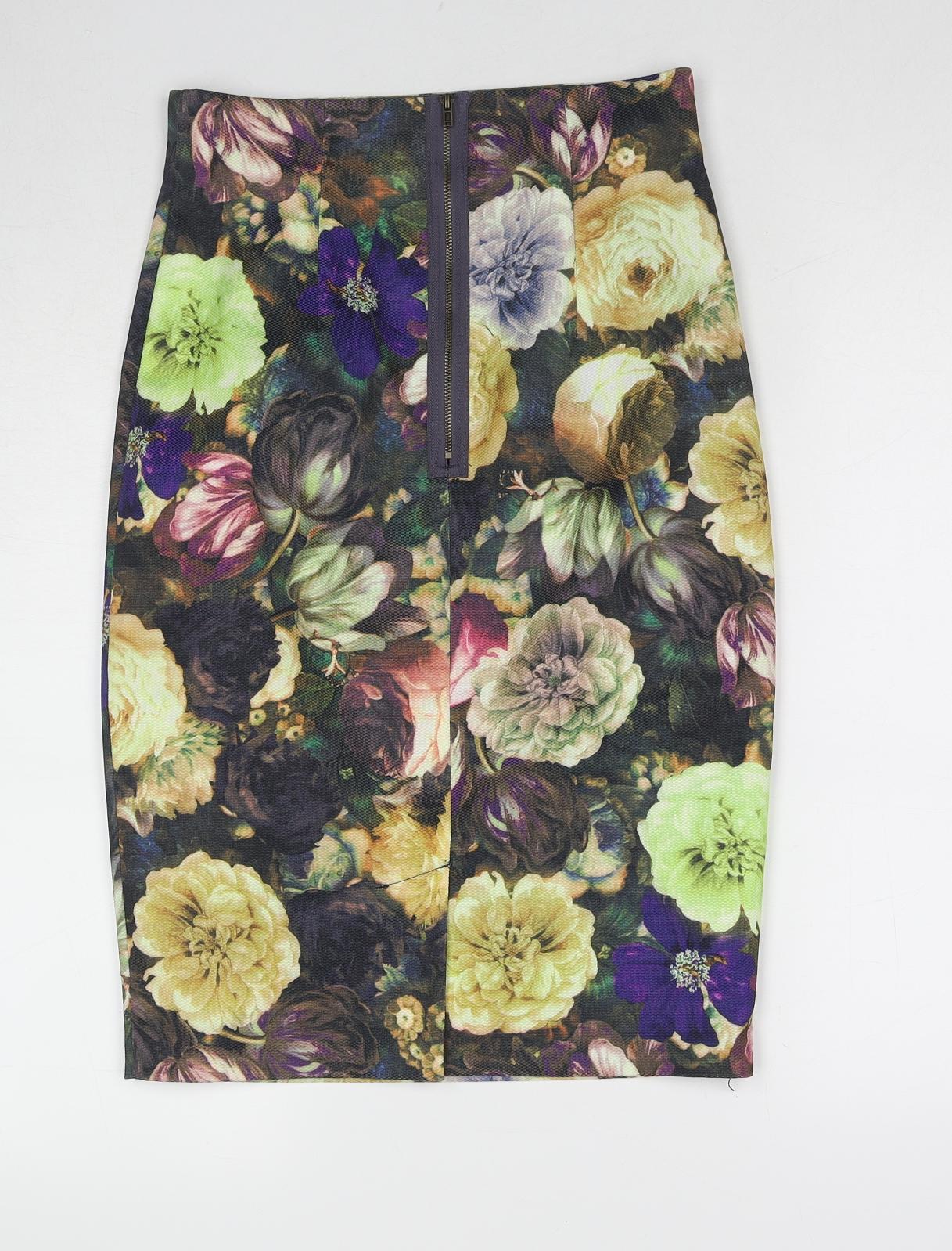 Darling Womens Multicoloured Floral Polyester Straight & Pencil Skirt Size S Zip