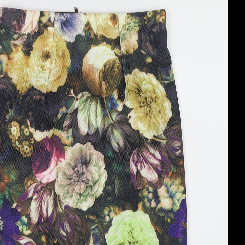 Darling Womens Multicoloured Floral Polyester Straight & Pencil Skirt Size S Zip