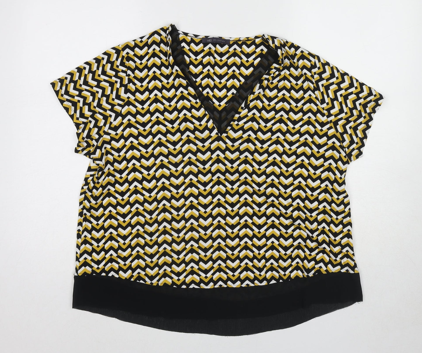 Marks and Spencer Womens Yellow Geometric Viscose Basic Blouse Size 18 V-Neck