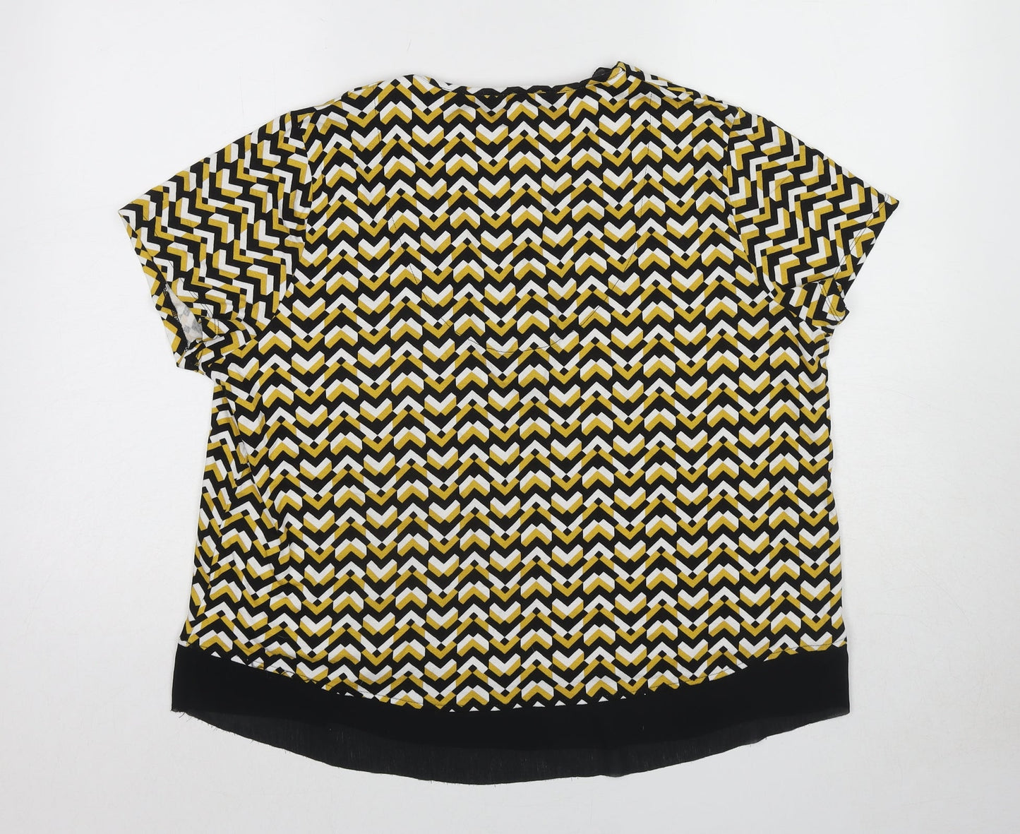 Marks and Spencer Womens Yellow Geometric Viscose Basic Blouse Size 18 V-Neck