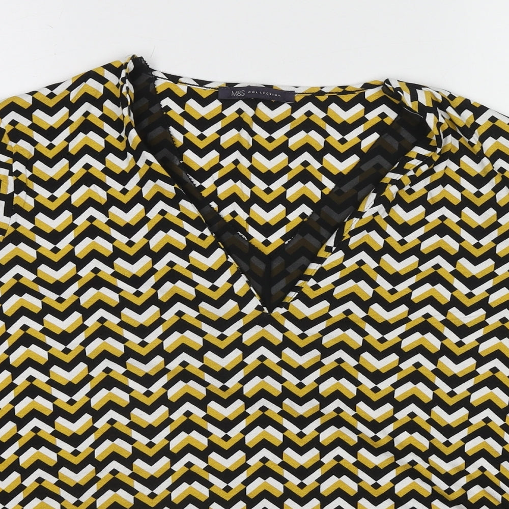 Marks and Spencer Womens Yellow Geometric Viscose Basic Blouse Size 18 V-Neck