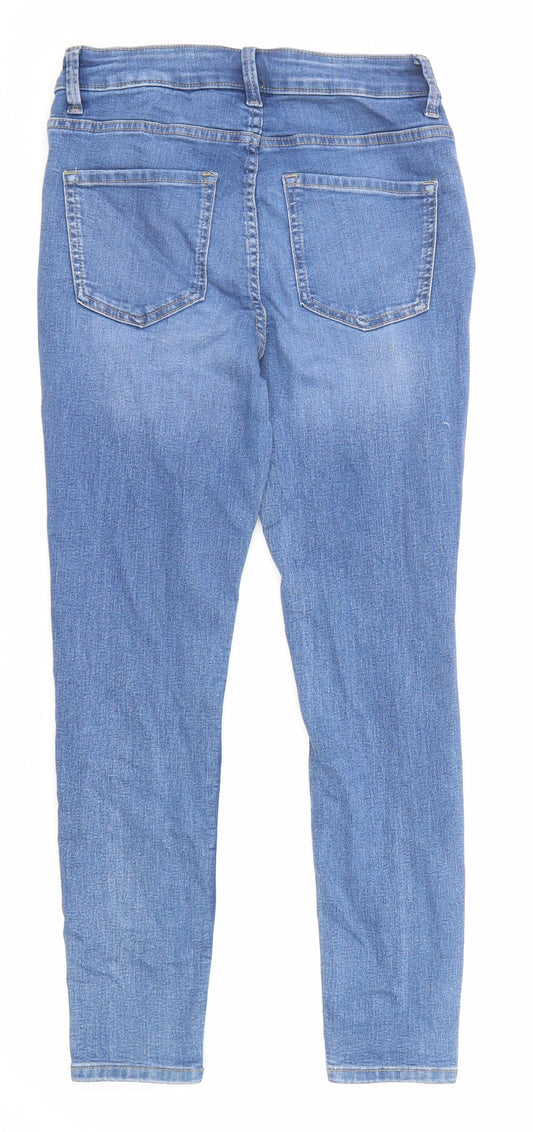 Marks and Spencer Womens Blue Cotton Skinny Jeans Size 8 L26 in Regular Zip