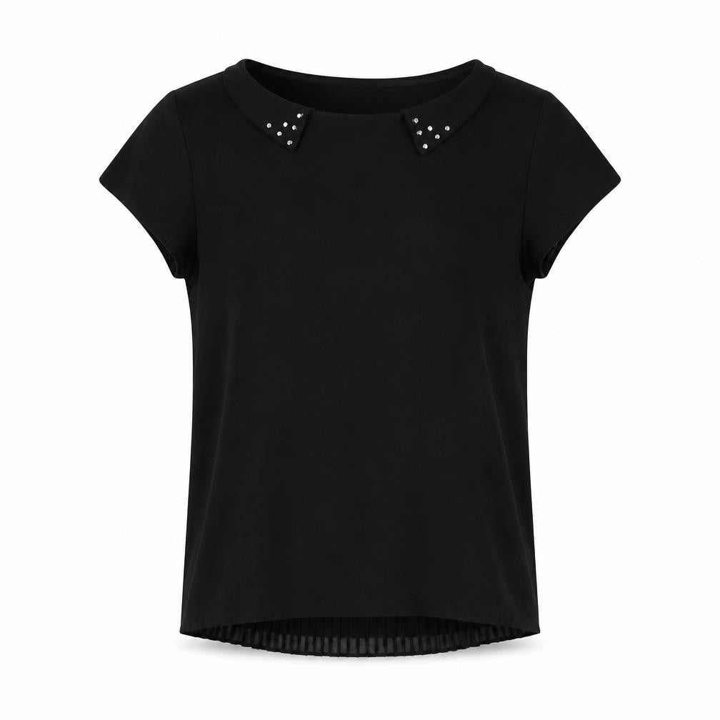 Zara Womens Black Polyester Basic Blouse Size S Collared