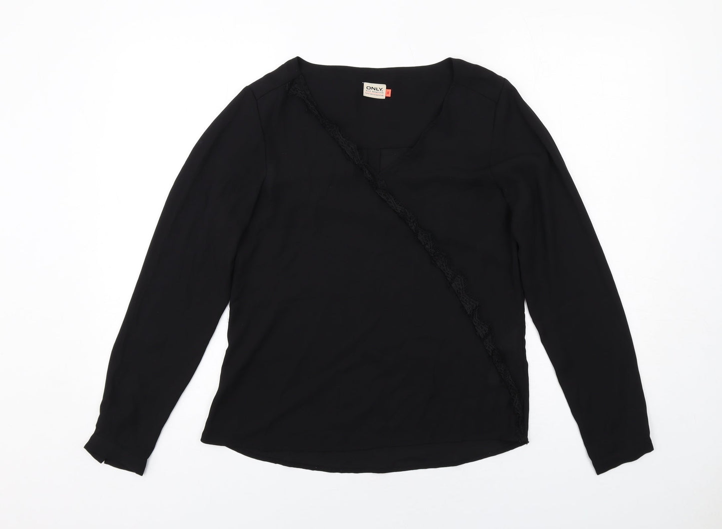 Only Womens Black Polyester Basic Blouse Size 8 V-Neck