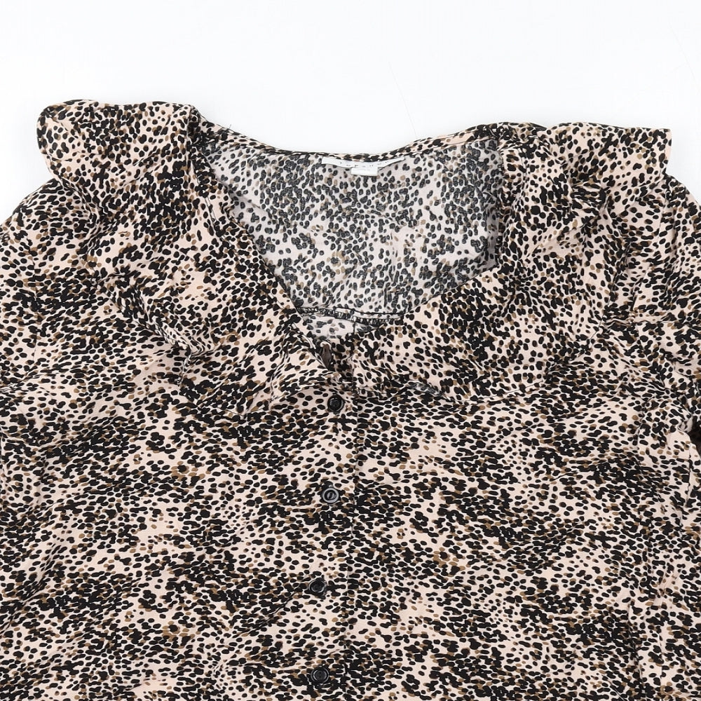 Topshop Womens Beige Geometric Viscose Basic Button-Up Size 6 V-Neck