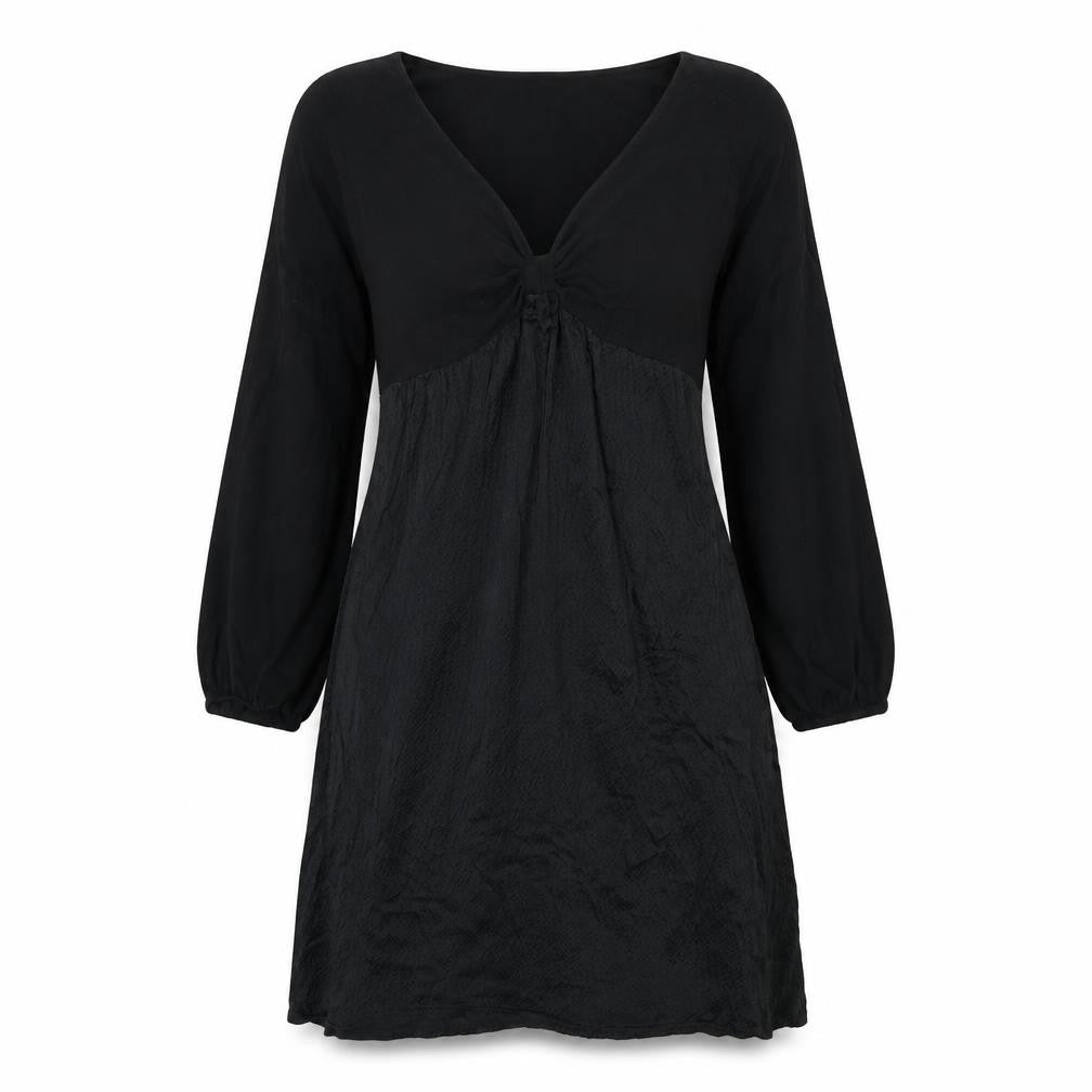 Front view of Kaliko women’s black cotton a-line, size UK 12, v-neck pullover