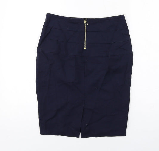Zara Womens Blue Cotton Straight & Pencil Skirt Size M Zip