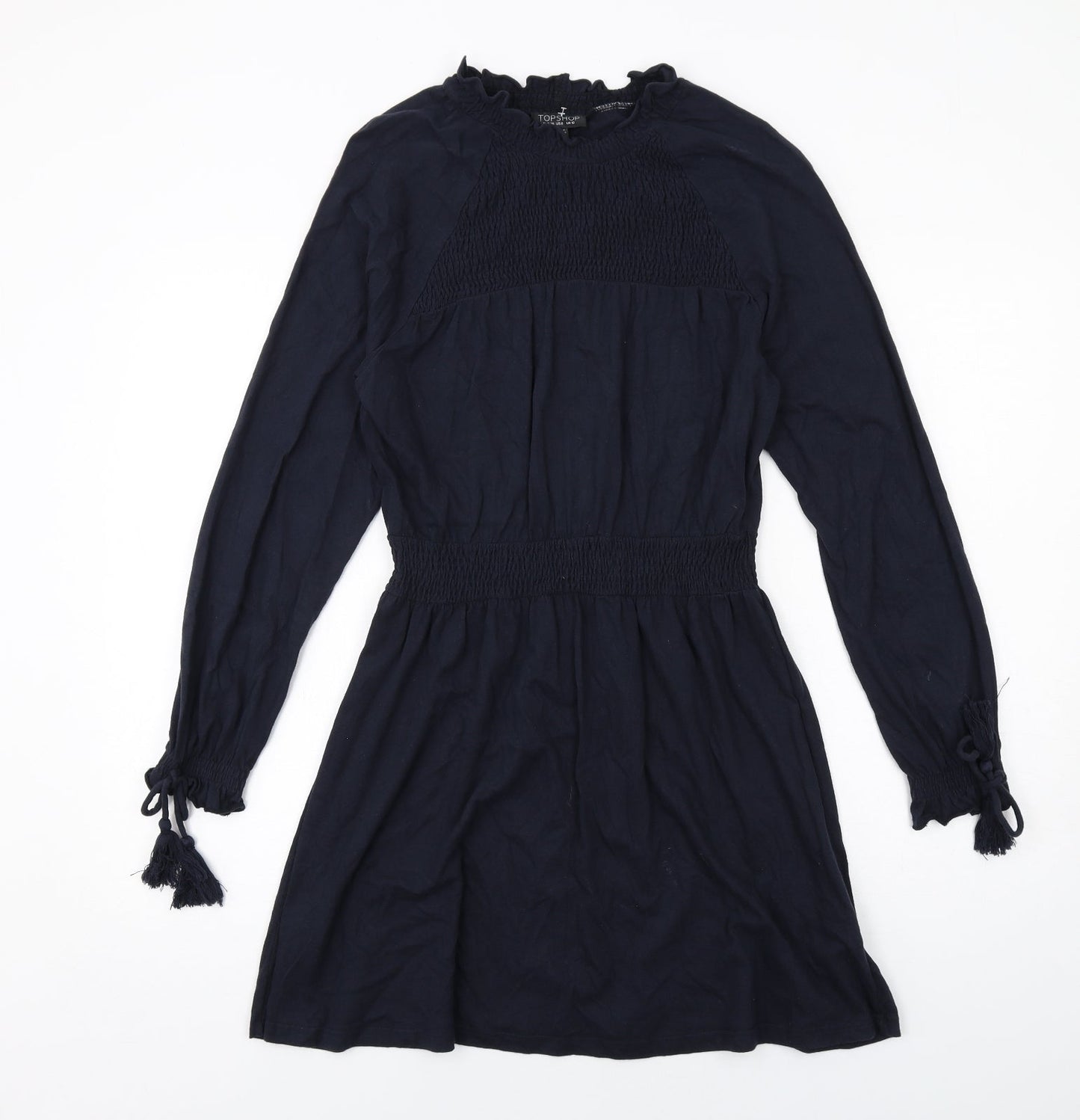 Topshop Womens Blue Cotton A-Line Size 10 Round Neck Pullover