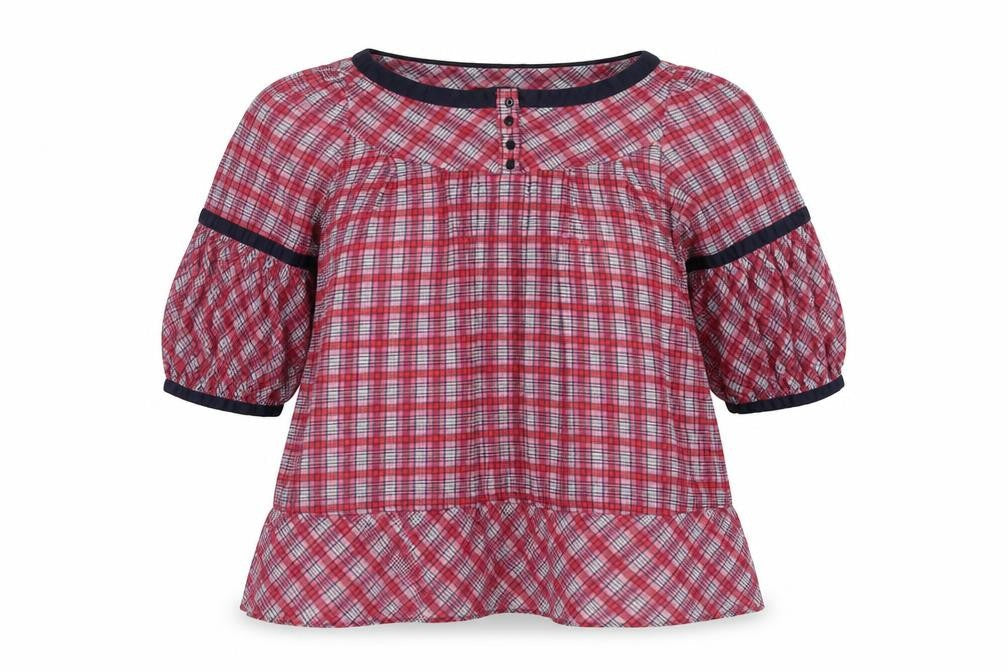 Zara Womens Pink Plaid Polyester Basic Blouse Size M Round Neck