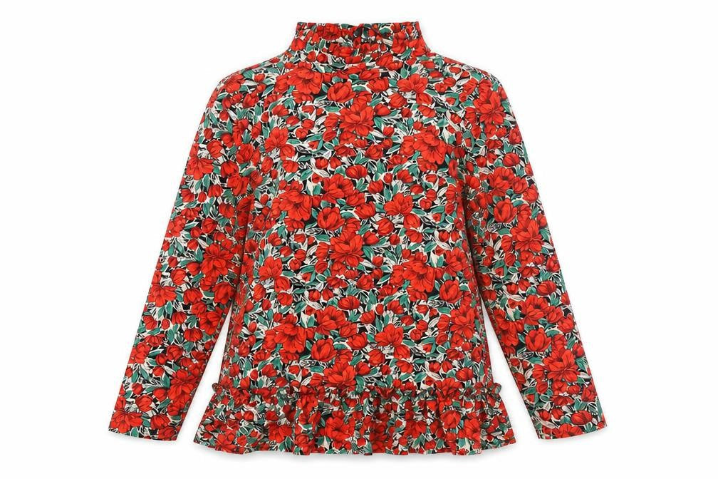 Front view of Missguided women’s multicoloured floral polyester a-line, size UK 6, mock neck button