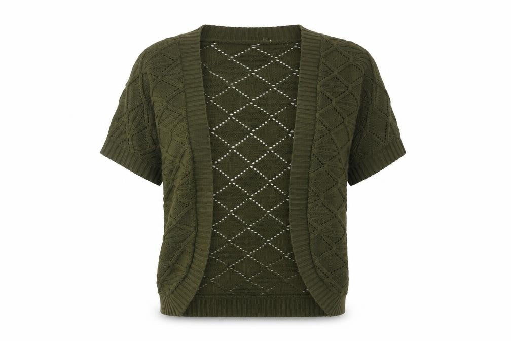Million Dollar Babe Womens Green V-Neck Geometric Acrylic Shrug Jumper Size S