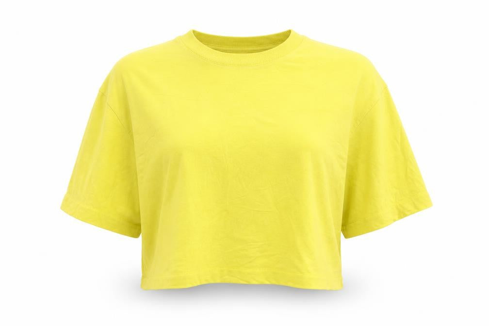 Collusion Womens Yellow Cotton Cropped T-Shirt Size 18 Round Neck