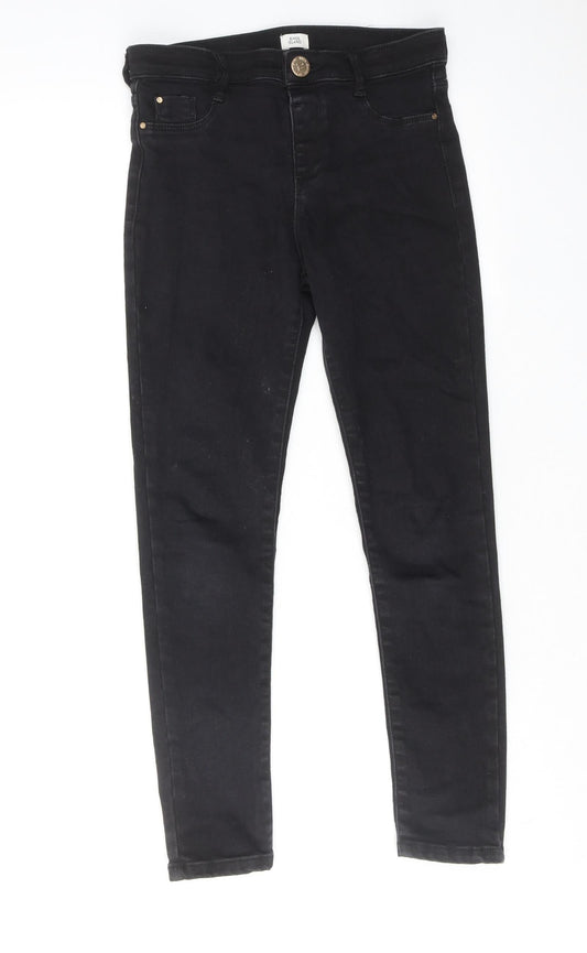 River Island Girls Black Cotton Skinny Jeans Size 9 Years Regular Zip