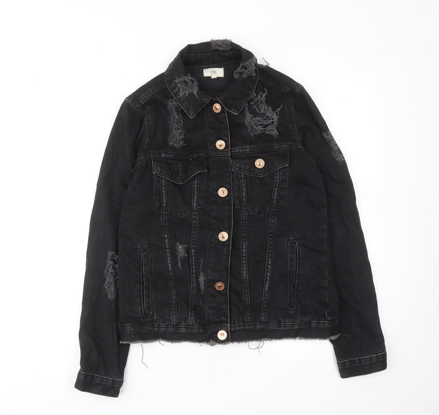 River Island Womens Black Jacket Size 6 Button - Distressed