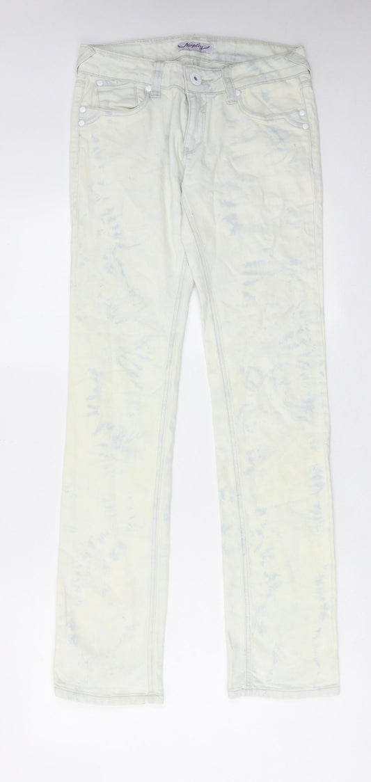 Newplay Womens Blue Cotton Straight Jeans Size M L32 in Regular Zip - Tie Dye Effect