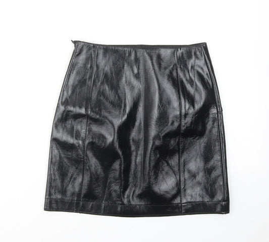 River Island Womens Black Polyurethane A-Line Skirt Size 6 Zip
