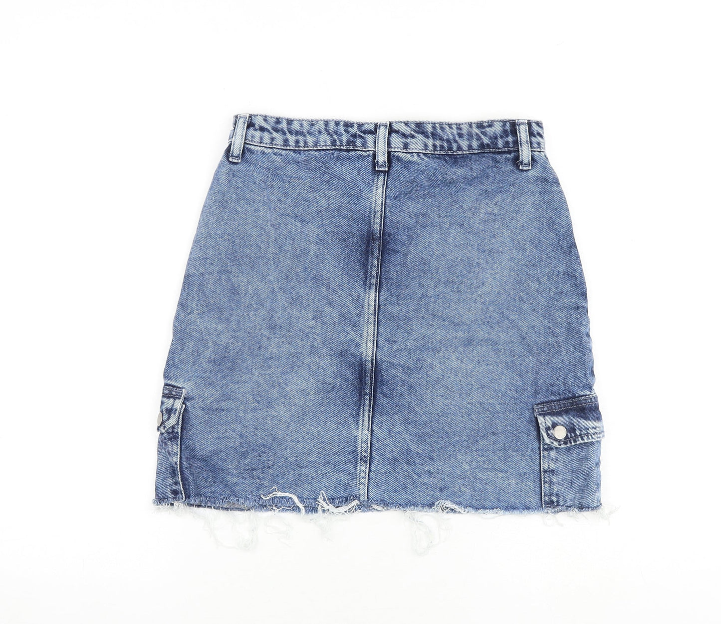 Denim & Co. Womens Blue Cotton Cargo Skirt Size 10 Zip