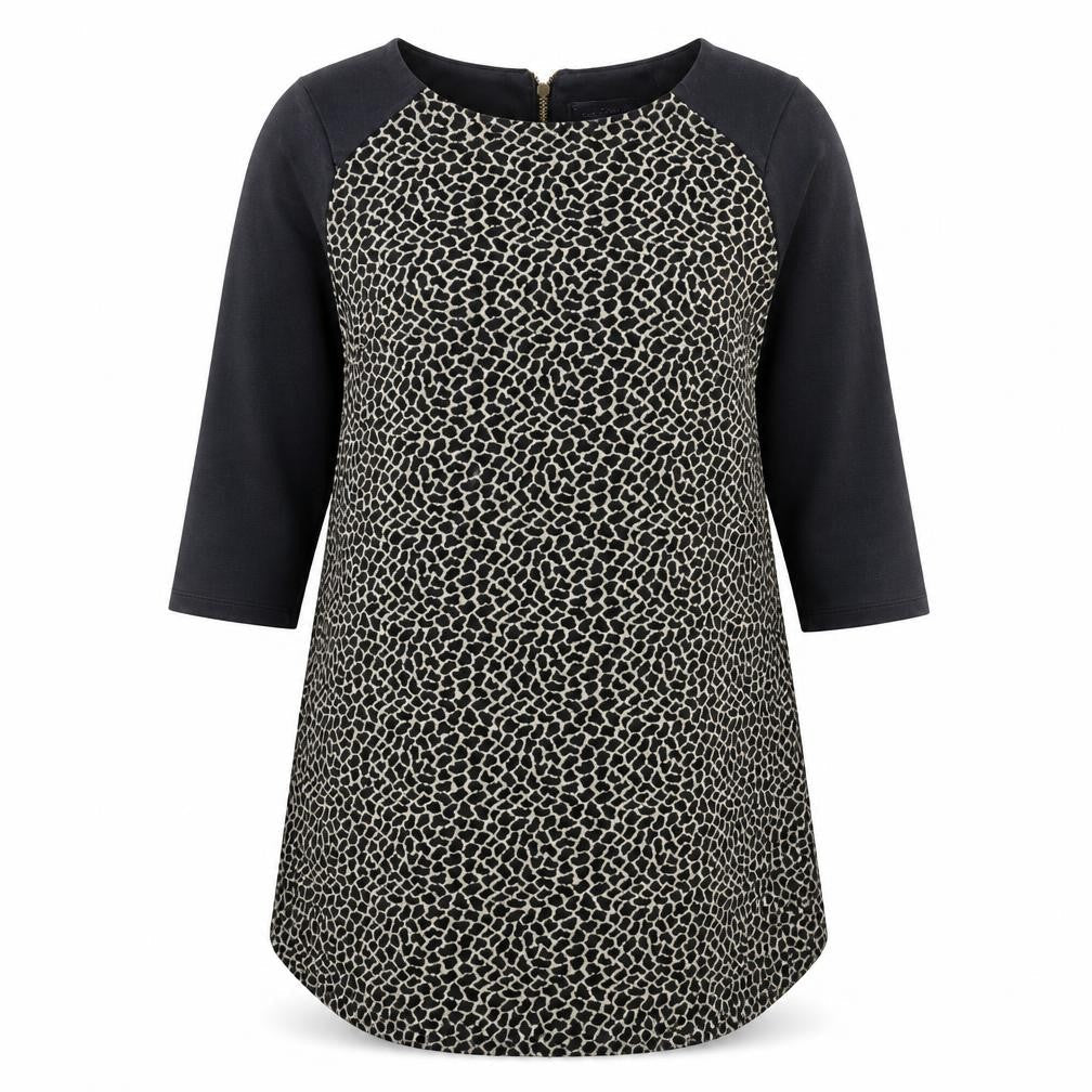 Marks and Spencer Womens Black Geometric Polyester A-Line Size 14 Round Neck Zip