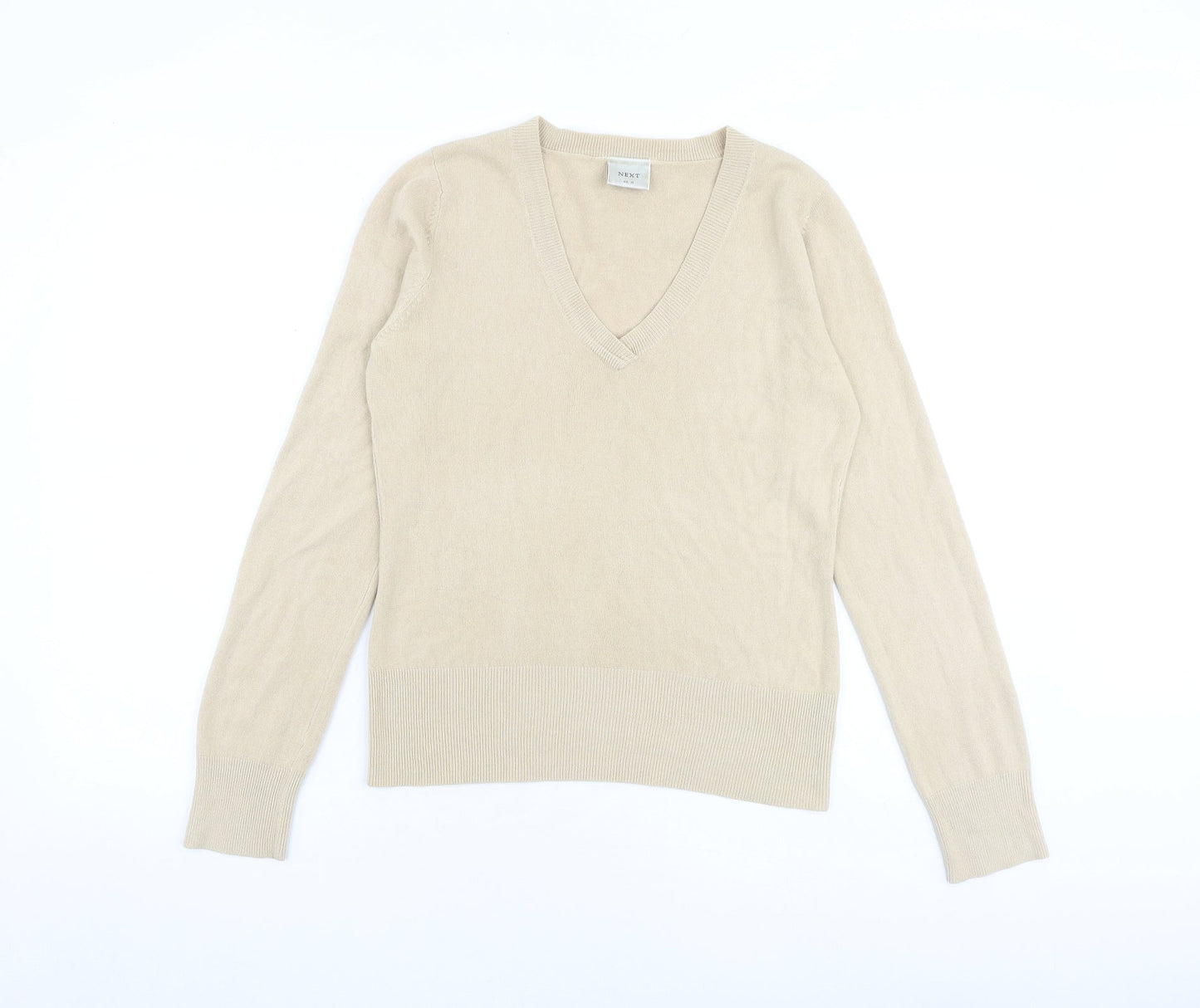 NEXT Womens Beige V-Neck Acrylic Pullover Jumper Size 12