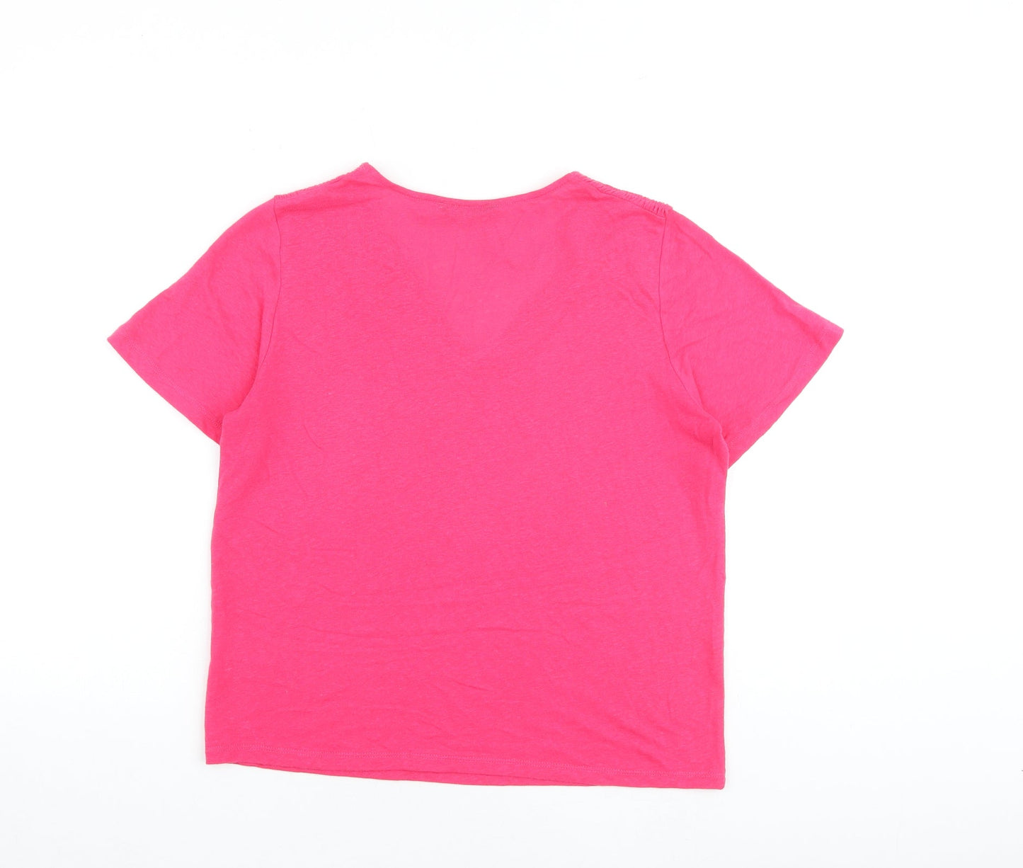Marks and Spencer Womens Pink Flax Basic T-Shirt Size 6 V-Neck