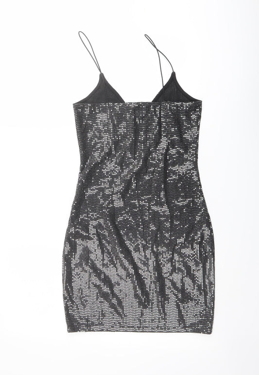 H&M Womens Black Polyester Bodycon Size XS V-Neck Pullover