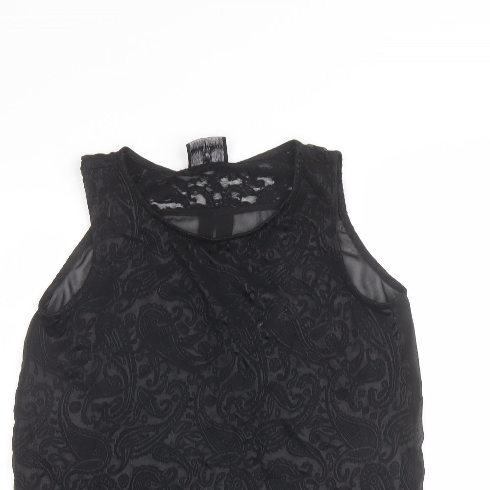 NEXT Womens Black Paisley Cotton Basic Tank Size 8 Round Neck