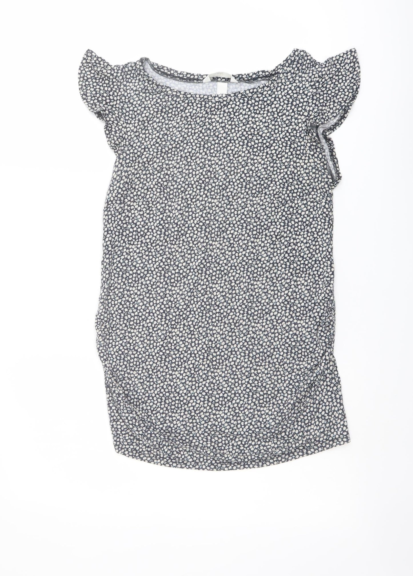 H&M Womens Blue Floral Viscose Basic Blouse Size S Round Neck