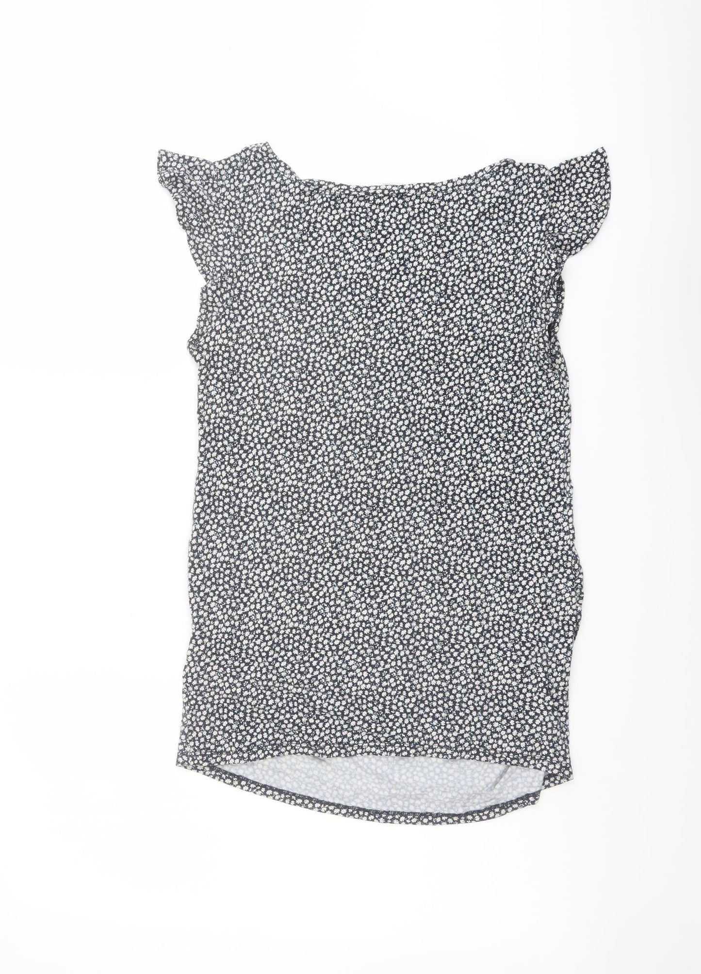 H&M Womens Blue Floral Viscose Basic Blouse Size S Round Neck