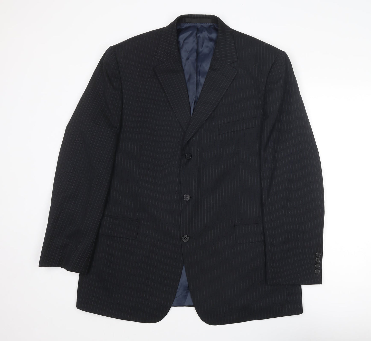 Marks and Spencer Mens Blue Striped Wool Jacket Suit Jacket Size 44 Regular