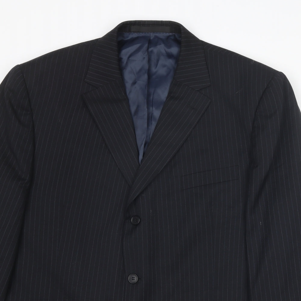 Marks and Spencer Mens Blue Striped Wool Jacket Suit Jacket Size 44 Regular