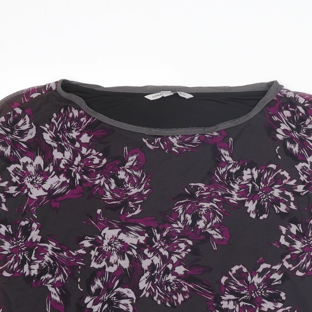 Adrienne Vittadini Womens Purple Floral Polyester Basic T-Shirt Size M Round Neck