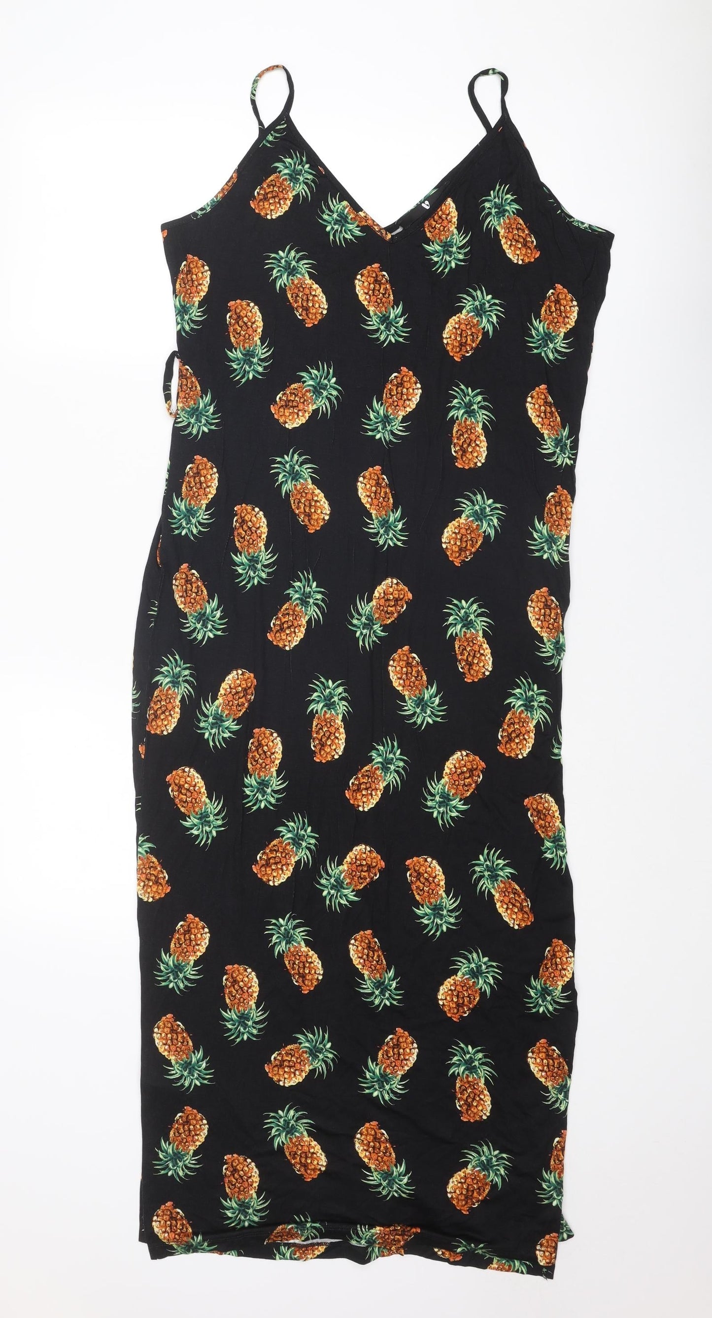 Very Womens Black Geometric Viscose Tank Dress Size 14 V-Neck Pullover - Pineapple Print