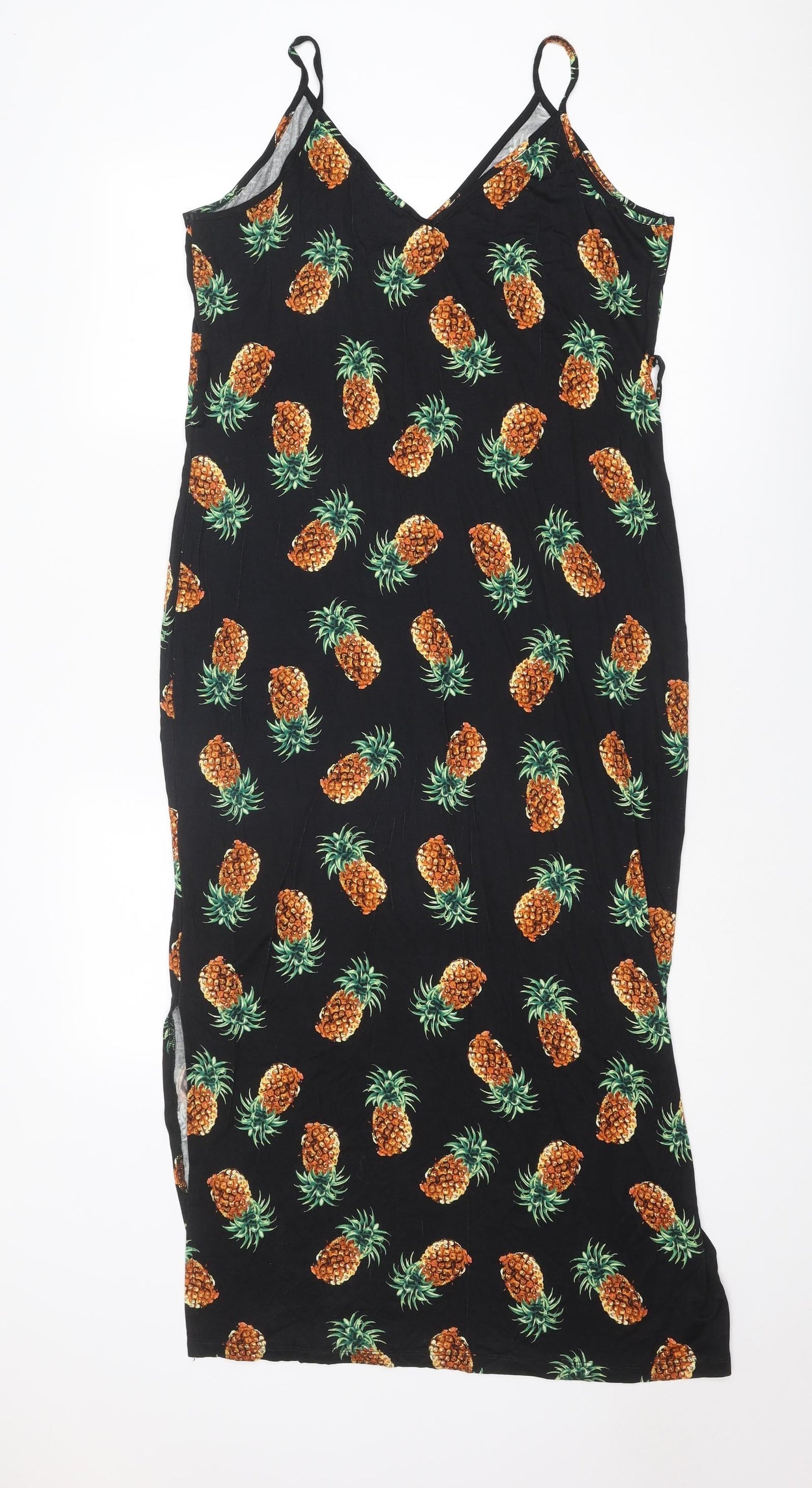Very Womens Black Geometric Viscose Tank Dress Size 14 V-Neck Pullover - Pineapple Print
