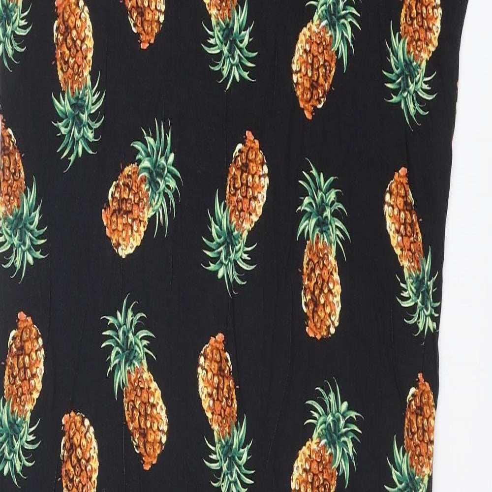 Very Womens Black Geometric Viscose Tank Dress Size 14 V-Neck Pullover - Pineapple Print