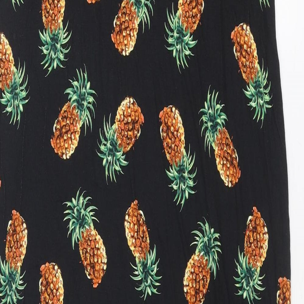 Very Womens Black Geometric Viscose Tank Dress Size 14 V-Neck Pullover - Pineapple Print