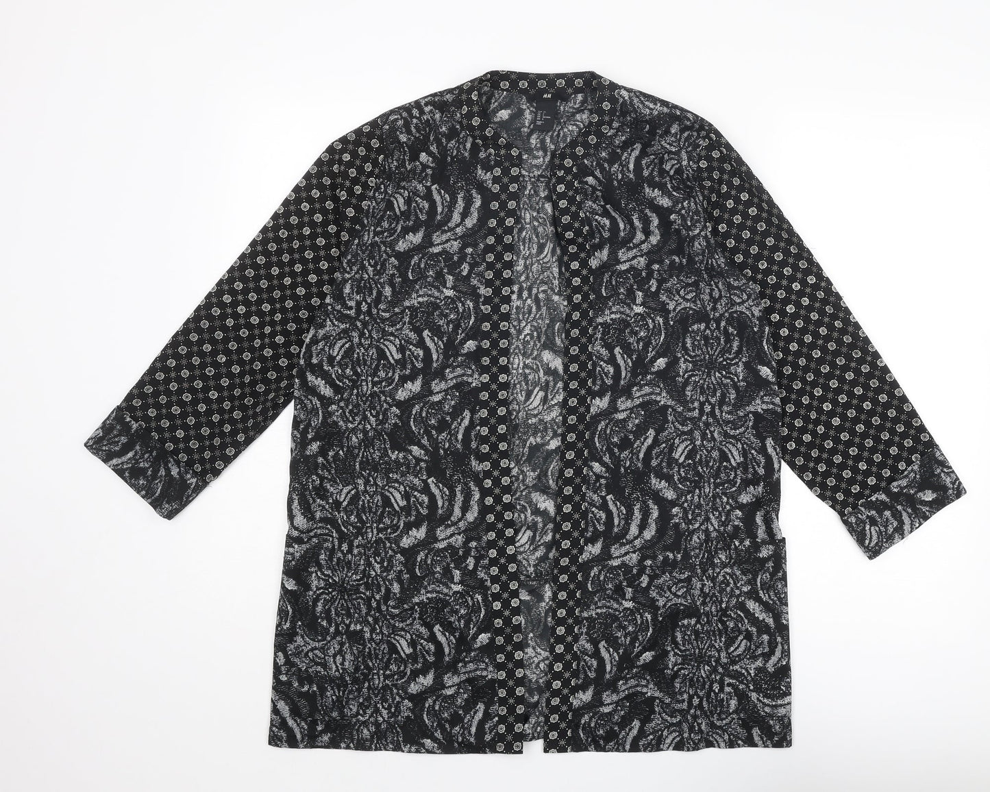 H&M Womens Black Geometric Polyester Kimono Blouse Size 8 V-Neck