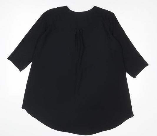 Polo Garage Womens Black Polyester Basic Blouse Size 10 V-Neck