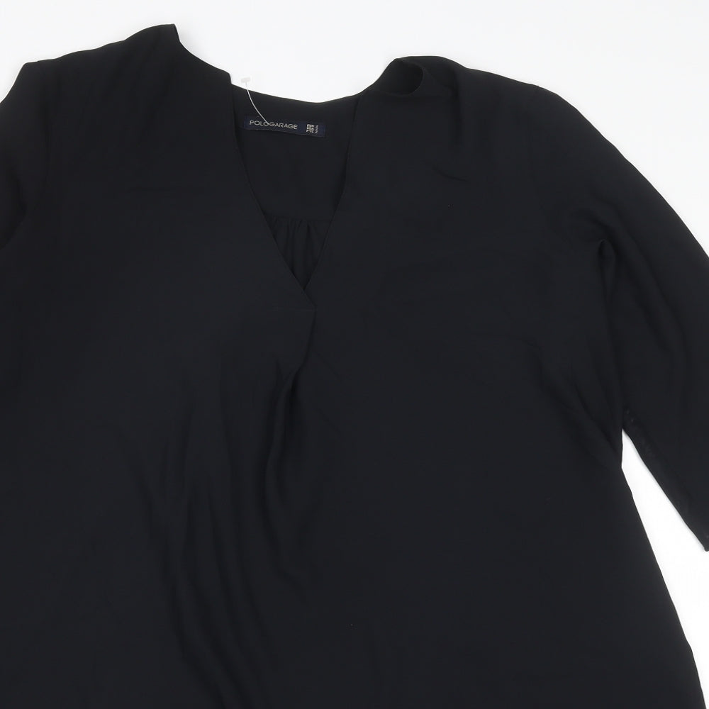 Polo Garage Womens Black Polyester Basic Blouse Size 10 V-Neck