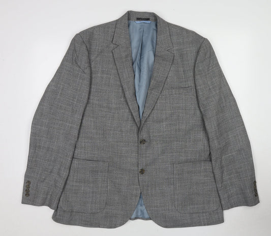 Marks and Spencer Mens Grey Plaid Polyester Jacket Suit Jacket Size 44 Regular