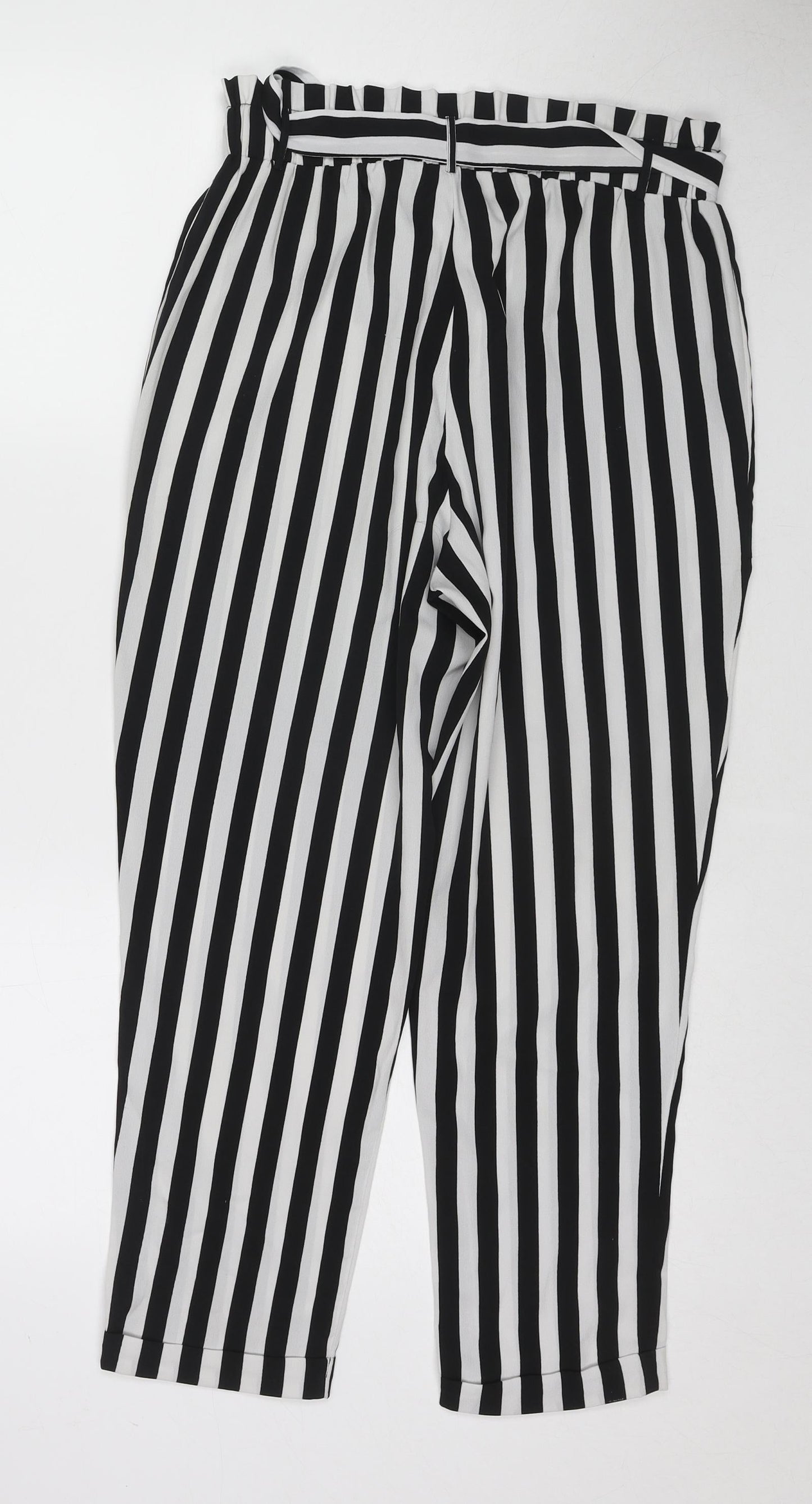 VERO MODA Womens Black Striped Polyester Trousers Size M L24 in Regular Tie
