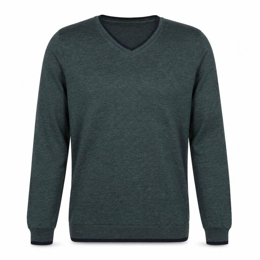 Koton Mens Green V-Neck Cotton Pullover Jumper Size S Long Sleeve