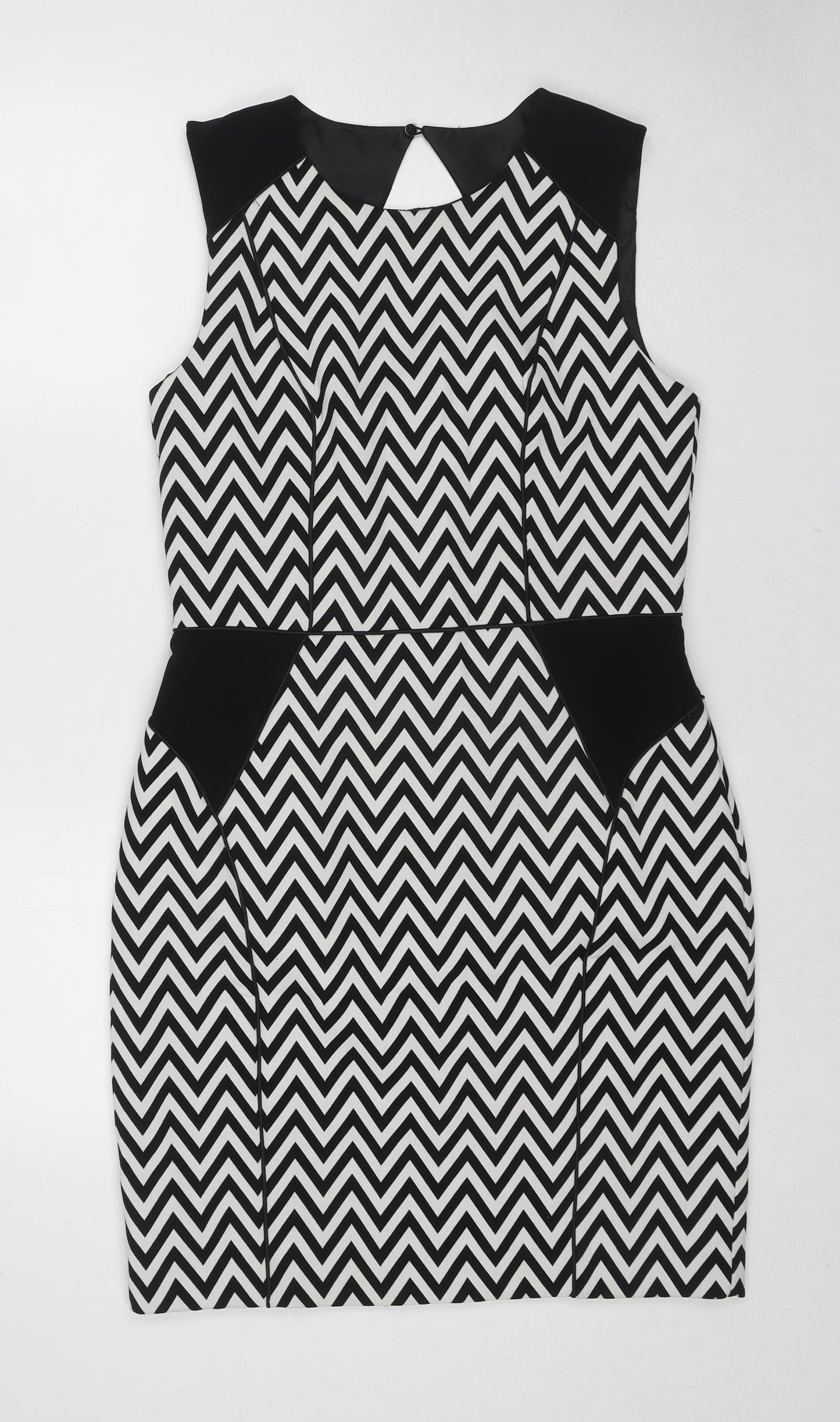 H&M Womens Multicoloured Geometric Polyester Shift Size 14 Round Neck Zip