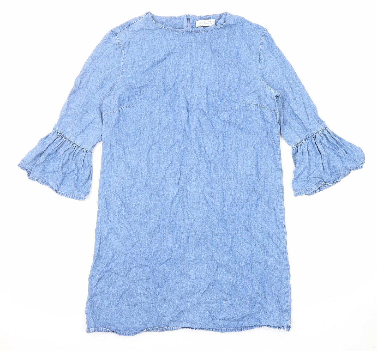Zara Womens Blue Lyocell A-Line Size S Round Neck Zip