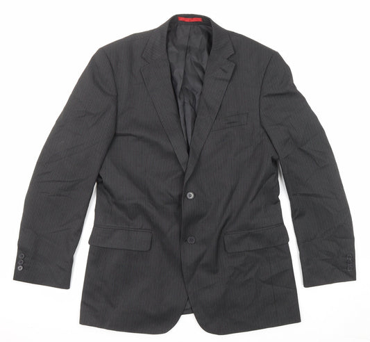 Burton Mens Black Striped Polyester Jacket Suit Jacket Size 40 Regular