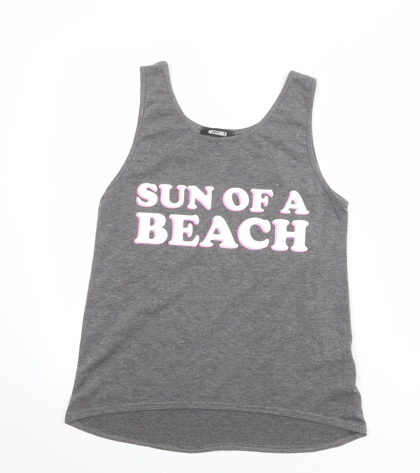 Missguided Womens Grey Viscose Basic Tank Size 6 Round Neck - Sun Of A Beach