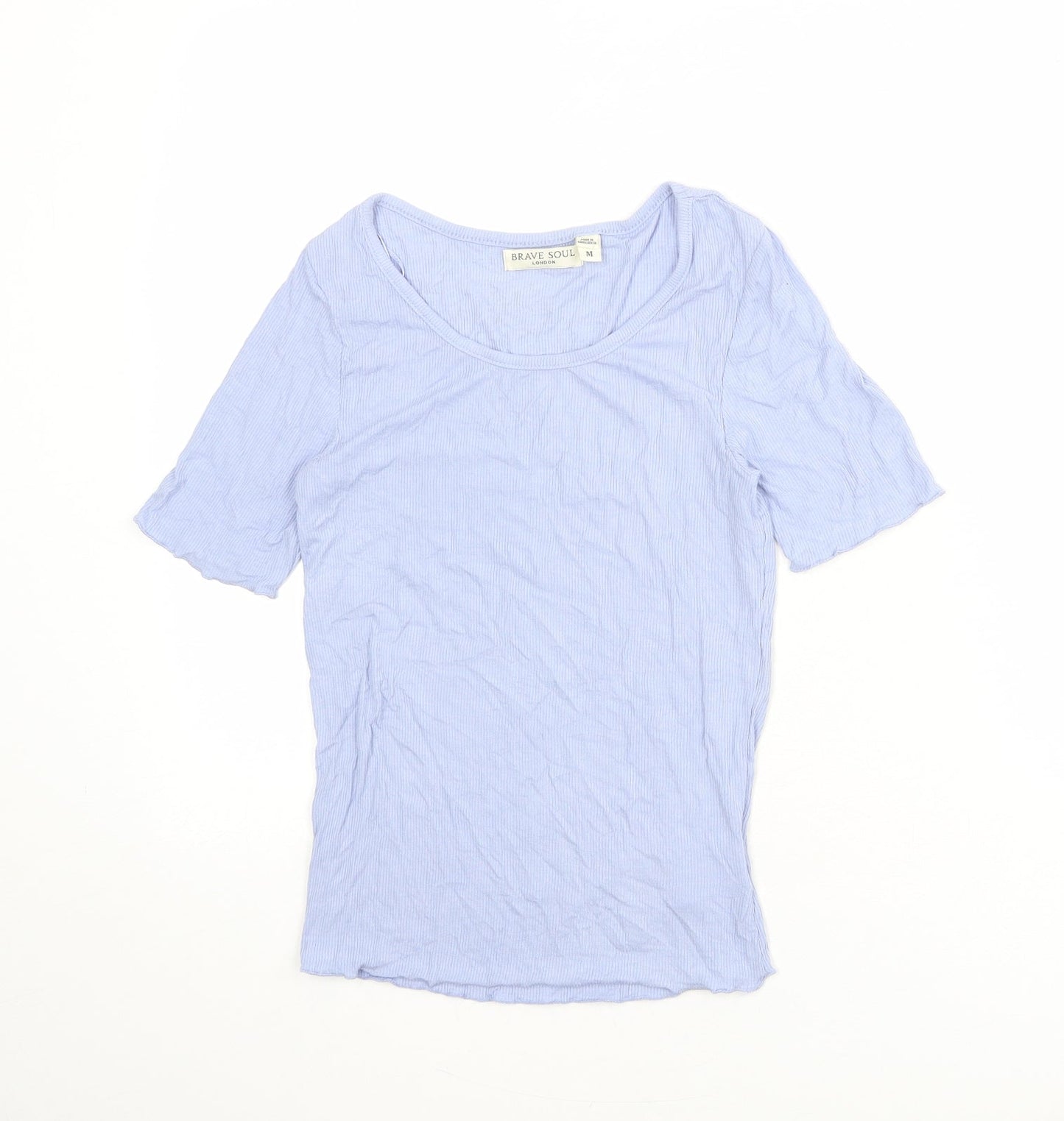 Brave Soul Womens Blue Viscose Basic T-Shirt Size M Round Neck