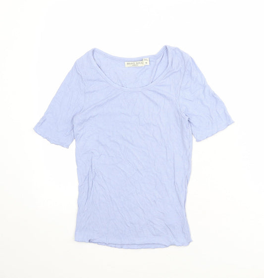 Brave Soul Womens Blue Viscose Basic T-Shirt Size M Round Neck