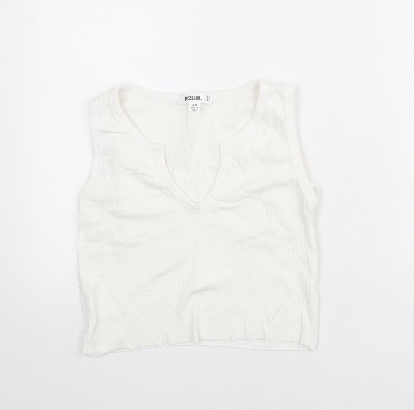 Missguided Womens White Polyester Cropped Tank Size 12 V-Neck
