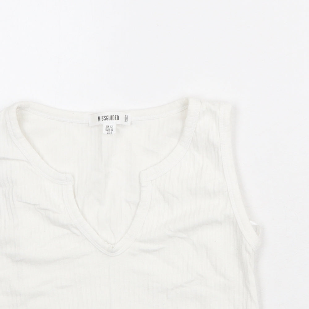 Missguided Womens White Polyester Cropped Tank Size 12 V-Neck